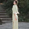 Ethnic Clothing 2023 Spring Simple Thin Improved Cheongsam Half-sleeved Lace Edge Daily Casual Wedding Party Qipao Evening Dress For Women