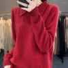 Kadın Sweaters Pure Yün Sweater Polo Boyun Kazak 2023 Sonbahar ve Kış Kaşmir Triko Giyim Düz Renk Uzun Kollu Sıcak Üstler