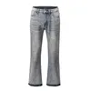 Herr jeans vintage lapptäcke flare jeans urban män streetwear wide ben denim pant hip hop svart färgblock smal fit denim jeans för män 230731