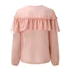 Chemisiers pour femmes Chemises Printemps Femmes Chemisier à volants blanc Haut à manches longues Chemise en mousseline de soie Travail Casual Lady Couleur unie Rose Blouses à col en V Tunique Vêtements 230731