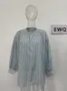 Blusas femininas EWQ listrada camisa de linho para mulheres contraste cor gola redonda manga lanterna moda solta 2023 tops de verão 26D3442