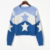 Camisolas femininas Mohair Mohair Crop Sweater Feminino Color Block Stars Jacquard Knit Pullover Jumpers 2023 Outono Inverno Tops