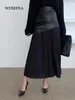 Röcke WDMSNA Koreanische Casual Patchwork Pu Rock Für Frauen Hohe Taille Midi Falten Plissee Weibliche 2023 Frühling Mode Kleidung Stil