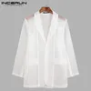 Męskie garnitury Blazers mody mężczyzn siatka blezery przezroczyste klapy długie rękaw seksowne zwykłe płaszcze One Button Streetwear Party Men Suit S-5xl Inderun 230731