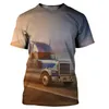 Camiseta masculina 2023 e feminina impressão 3D casais rua caminhão pesado moda confortável camiseta casual