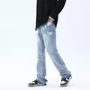Men's Jeans Oversize American Letter Embroidered Star Micro Flared Ins Streetwear Straight Wide Leg Pants Washed Horn Hip Hop