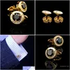 Cuff Links Kflk Jewelry Fashion Shirt Cufflinks For Mens Brand Button Gold-Color Link High Quality Black Abotoadura Guests Y1130 Dro Dh6Vs