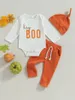 Kleidungssets Niedliches Halloween-Kürbis-Kostüm-Set für geborene Babys, Mädchen und Jungen – bezaubernder Strampler, Body, Hose mit Hut, 3-teiliges Outfit