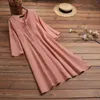 Casual Dresses Autumn Cotton Linen Women's Dress Button Three Quarter Sleeve Female Boho Loose Ladies Beach Vestidos