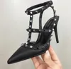 2024 Fashion Sandals Women Pumps High Heels Shoes Casual Designer Gold Matt Leather Studded Spikes Slingback women high heel shoes size 35-44