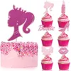 Fournitures de fête 24 pièces papier poupée tête Cupcake Toppers joli rose produits décoratifs gâteau Topper décorations enfant