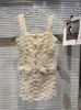 Lässige Kleider High Street Est 2023 Designer-Mode-Frauen-Spaghetti-Träger-Metallknopf-Plüsch-Tweed-Kleid