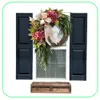 Farmhouse Pink Hydrangea Wreath Rustic Home Decor Artificial Garland for Front Door Wall Decor BS Q08123195428