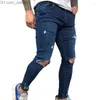 Mäns jeans män jeans män underbara byxor knähål 5 storlekar män byxor delade design z230801