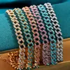 Nieuwe Iced Out Cubaanse enkelbandarmband Rhinestone hiphop sieraden voor vrouwen blauw roze kristallen voetketen Summer Beach 230719