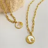 Collane con ciondolo Fashion Vintage Color oro 3D Sun Moon Collana con moneta rotonda Madre Shell Acciaio al titanio per accessori per gioielli da donna