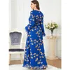 Casual Dresses 2023 Ankomst Blue Abaya Dubai Islamiska Turkiet Muslim Långärmad broderi Party Loose Dress