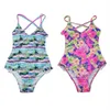 One-Piece Suits 40gc Women Sexy Bikini Neon Strappy Bandage Cross Backless Monokini Tropical Floral Print Ruffles Trim Swimsuit243k