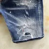 Men's Jeans Men's slim fitting quarter cotton stretch fashion jeans with blue paint beggars' pants