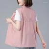 Gilets pour femmes été mince rose gilet femmes 4XL Double couche doublé décontracté sans manches veste Cardigan basique fermeture éclair gilet 2023 crème solaire