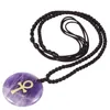 Collares pendientes grabados el amuleto de la suerte de Ankh collar de rebanada de piedra de cristal redondo joyería ajustable para Unisex