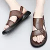 Sandalen Qualität Herren Leder Slip-on Sommer wasserdichte Hausschuhe offene Spitze Casual Outdoor Wanderschuhe einfarbig Strand