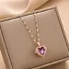 Pendant Necklaces 18K Gold Plated Heart Necklace For Women Stainless Steel Big Crystal Luxury Choker Korean Fashion Jewelry