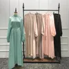 Roupas Étnicas Verão Abaya Dubai Brilhante Macio Mangas Puff Vestido Muçulmano Quimono Sedoso Robe Turquia Vestidos Longos Islam Abayas Com Cinto