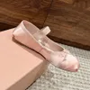Top quality silk Round-toe Bowtie Ballet flats shoes with strap women loafers Mary Jane Luxury designer Dress shoes Dancing shoes Pink Blue White Apricot red With box