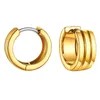 Pendientes de aro U7 Huggie Pendiente para mujer Color oro de 18 quilates Líneas triples anchas Banda plana Poste de plata Alforjas Simple