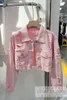 Vestes printemps et automne déchiré effiloché rose veste en jean femmes ample taille haute court jean manteau pour vêtements d'extérieur Streetwear 230801