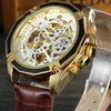 Armbandsur ForSining Steampunk Mechanical Watches Militär skelett Automatisk klocka för män läderband guld svart klocka