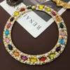 Choker vintage mode mångsidig tung industrin guldpläterad färgglad glas pärla kort halsband