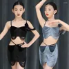 Scene Wear Children Latin Dance Clothes Girls Velvet Fringe Tops Kjol Performance Costume Cha Rumba Dress Practice DNV18287