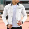 Jaquetas masculinas moda inverno jaqueta jeans masculina outono jaqueta casual com capuz costura fina cardigã Y2k cor sólida casaco superior Outerwear 230731