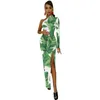 Casual Dresses Banana Leaf Bodycon Dress Women Tropical Print Elegant Maxi One Shoulder Estetic Pattern Födelsedagspresent