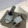 Merkspijkerpantoffels, satijnen zijden pantoffels, muilezelsandalen, hoge hakken, dunne hoge hakken, open teenschoenen, luxe designer lederen avondschoenen voor dames, fabrieksschoenen van 10 cm