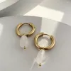 Hoop Earrings Charm Natural Stone For Women Teardrop Beads With Gold Color Stainless Steel Circle Fashion Jewelry Gift