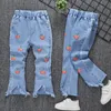 Jeans Kinder Mädchen Denim Hosen Frühling Herbst Hosen Elastischer Bund Quastensaum Bell-Bottom-Stil Lang 90 130 230731