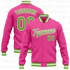 Vestes pour hommes Custom Pink Navy-White Bomber Full-Snap Varsity Letterman Jacket