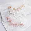 Fermagli per capelli Colore oro rosa Fiore Accessori per clip da sposa Foglia di cristallo Corona da sposa Pezzo di perle fatte a mano Gioielli da donna