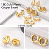 Hoop Earrings U7 Huggie Earring For Women 18K Gold Color Wide Triple Lines Flat Band Silver Post Saddlebacks Simple