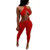 Pantaloni a due pezzi da donna Red Sexy Set Fashion Halter Neck Backless Top senza maniche Donna 2023 Crop Top Set lunghi 2PCS