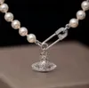 2023 New Pendant Necklace Designer Letter Vivian Chokers Luxury Women's Fashion Jewelry Metal Pearl Necklace Jeweler