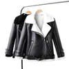 Damen Leder Herbst Winter Faux Lamm Jacke Warm Winddicht Umlegekragen Schaffell Mantel Frauen Pu Motorcyle Biker Oberbekleidung