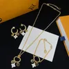 Designer Jewelry Set Women 18K Gold Plated Necklace Bracelet Earrings Hollowed Out Letter Pendant Gold Chain Party Headdress