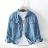 Mannen Casual Shirts Effen Vintage Katoenen Jeans Shirt Voor Mannen Lange mouwen Kraagvorm Mode Denim Habille Homme TS-710