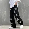 メンズジーンズプリント女性ファッションバタフライY2K服ビンテージデニムズボンストリートウェアワイドレッグパンツ男性用