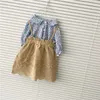 Clothing Sets Summer 2023 Baby Girls Cotton Clothes Infant Fashion Long Sleeve Floral Shirt Solid Color Lace Suspender Skirt 2