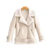 Damen Leder Herbst Winter Faux Lamm Jacke Warm Winddicht Umlegekragen Schaffell Mantel Frauen Pu Motorcyle Biker Oberbekleidung